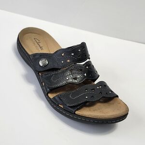 Clarks Women's Laurieann Jade Black Sandal Slide Shoes size 7.5